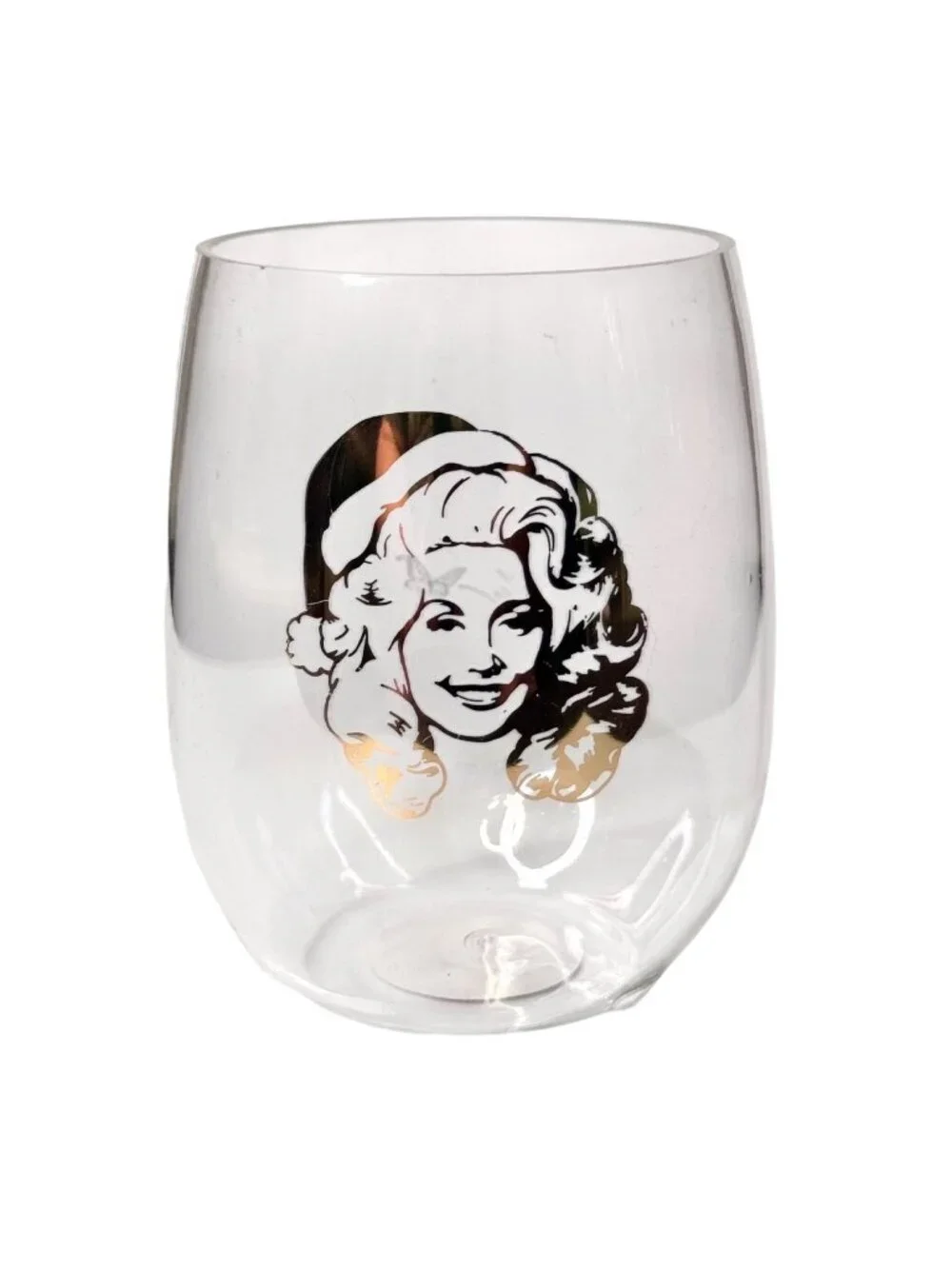 Dolly Parton Stemless Acrylic Wine Glass Tumbler 17 oz Dolly with Santa Hat NEW!